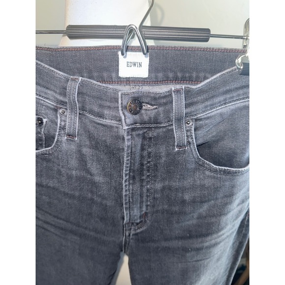 EDWIN Women's Black High Rise Straight Leg Raw Hem Denim Jeans - Picture 2 of 9